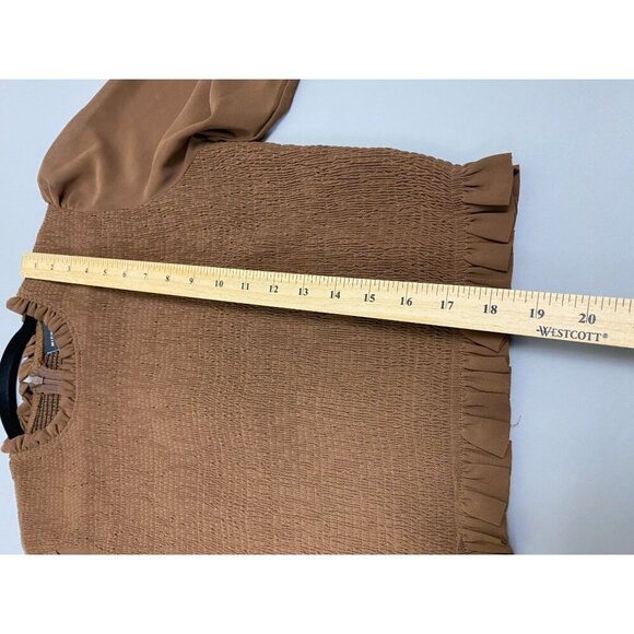 Miou Muse Brown Smocked Top Womens size Large Long Sleeve Boho Capsule Peasant - Picture 11 of 11